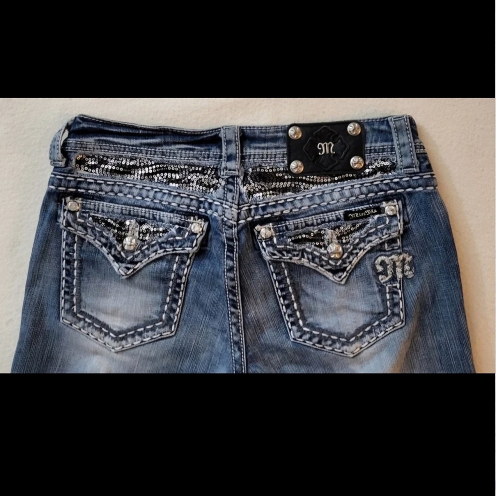 MISS ME Crop Capri Jeans Embellished Rhinestone Bling Western JE6050C5